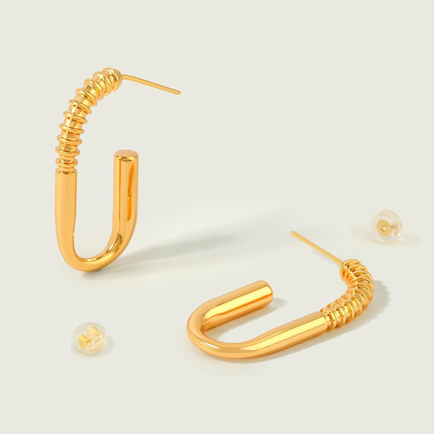 image:imageMEVECCO Gold Hoop Earring Sterling Silver Post Open Hoops 18K Gold Plated Small Hypoallergenic Gradual Earrings Jewelry for HerScrew UShape