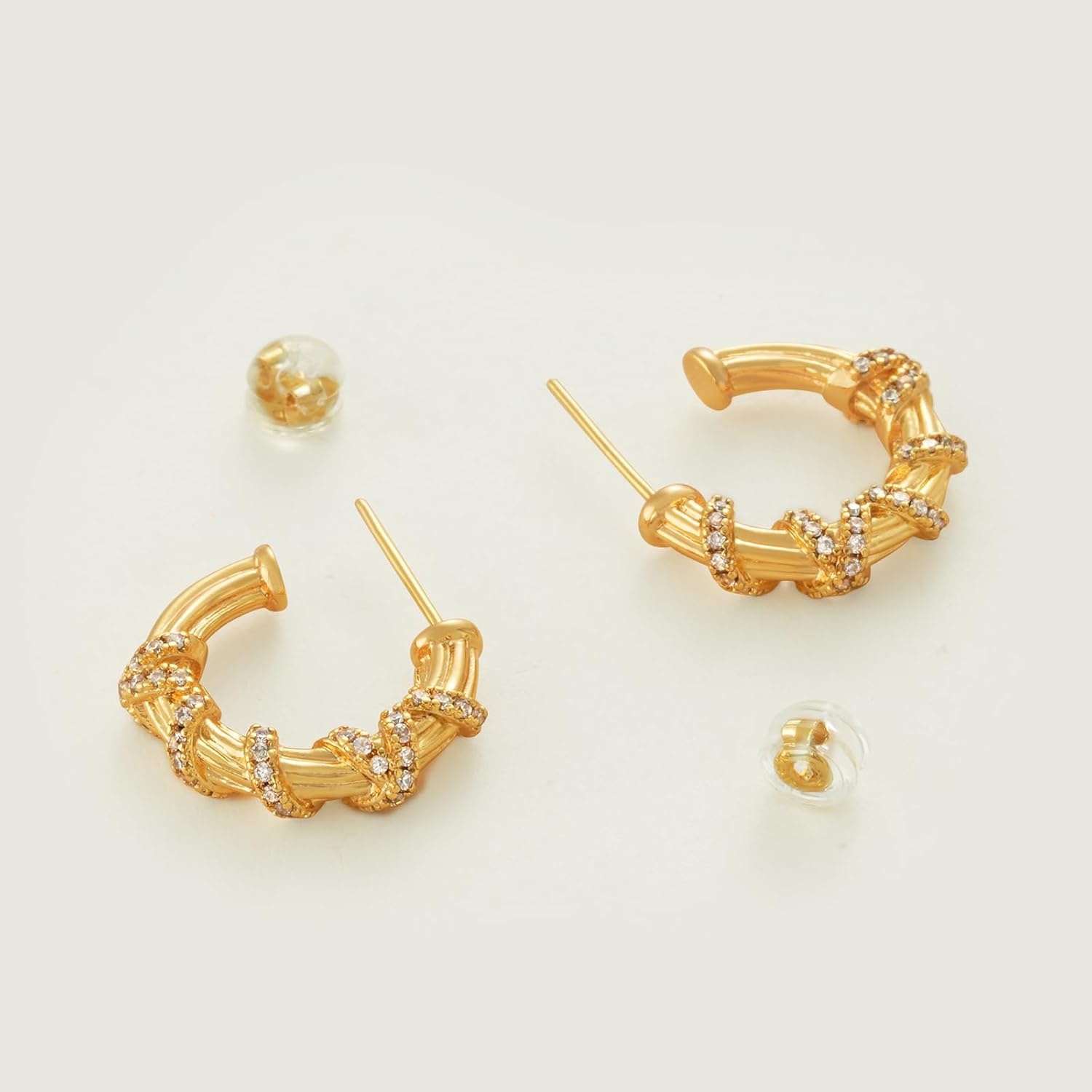 image:imageMEVECCO Gold Hoop Earring Sterling Silver Post Open Hoops 18K Gold Plated Small Hypoallergenic Gradual Earrings Jewelry for HerTwisted CZ