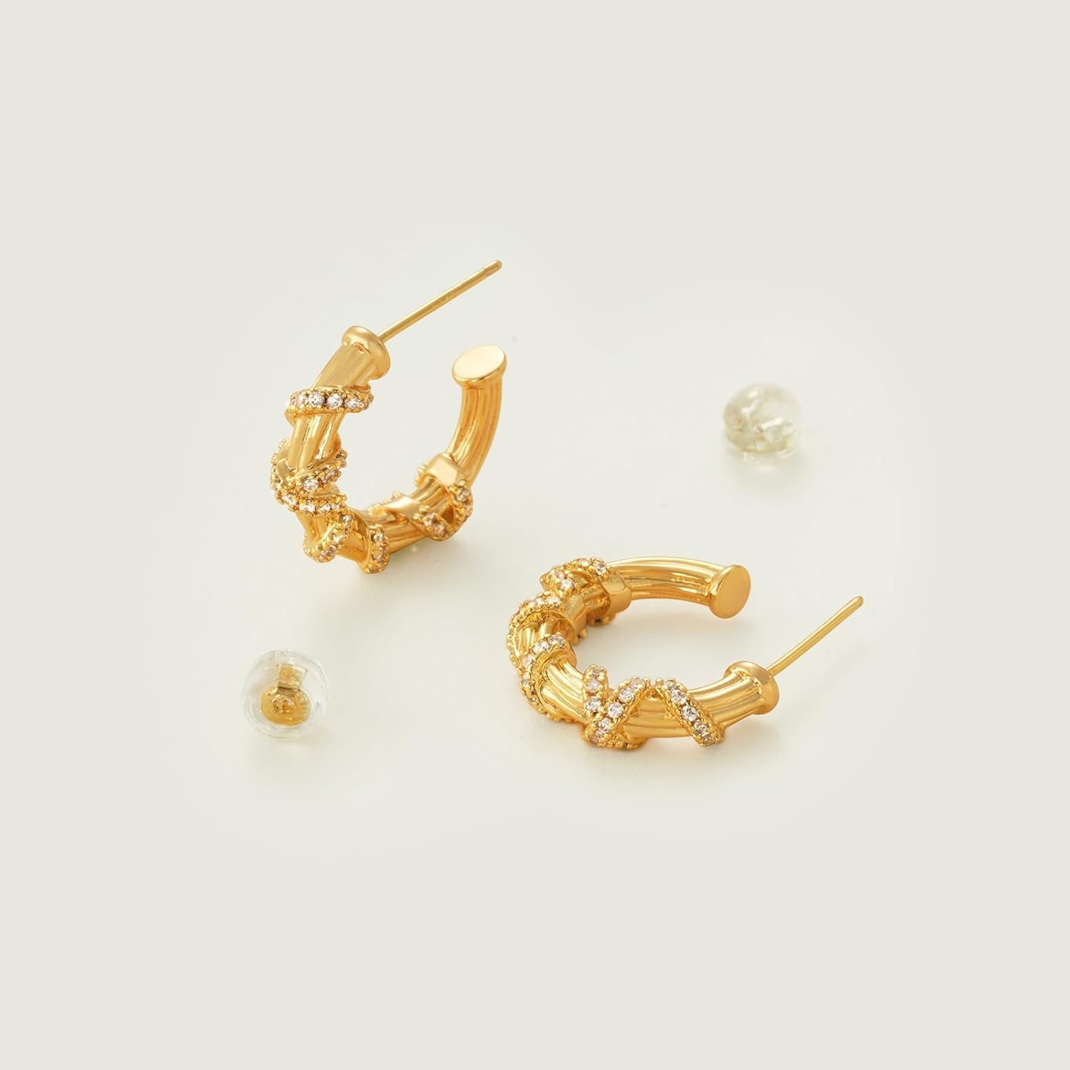 image:imageMEVECCO Gold Hoop Earring Sterling Silver Post Open Hoops 18K Gold Plated Small Hypoallergenic Gradual Earrings Jewelry for HerTwisted CZ