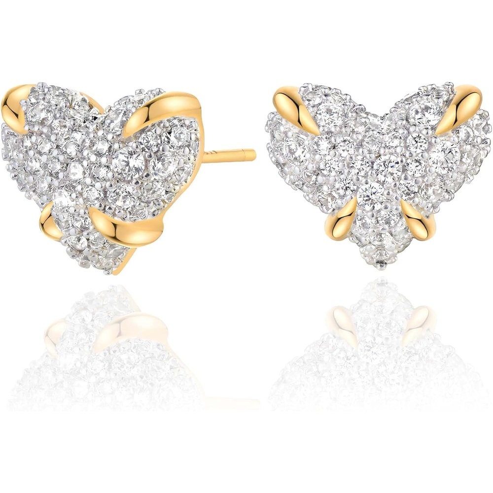 image:imageMEVECCO 18K Gold Plated Stud Earrings for Women Cubic Zirconia Dainty Small Minimalist Shape Jewelry for Everyday Stackable Styleheart
