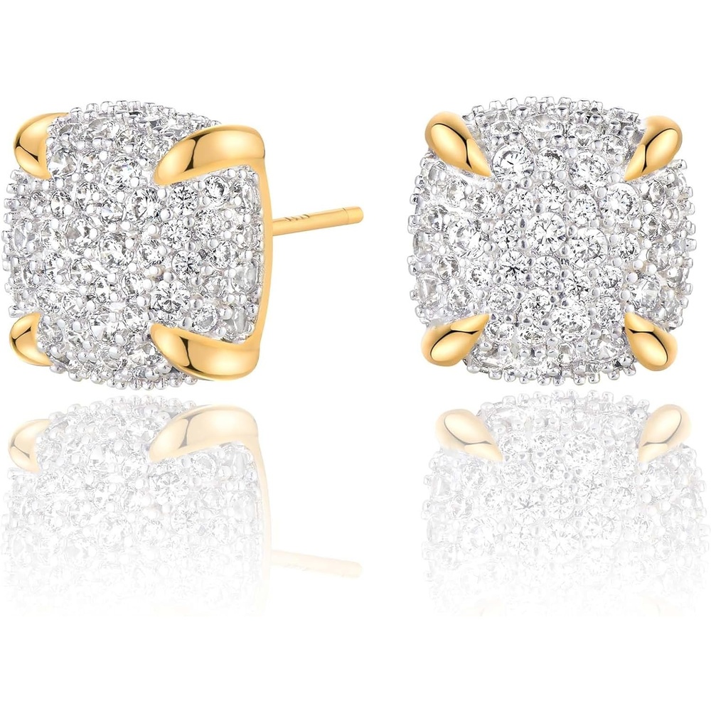 image:imageMEVECCO 18K Gold Plated Stud Earrings for Women Cubic Zirconia Dainty Small Minimalist Shape Jewelry for Everyday Stackable Stylesquare