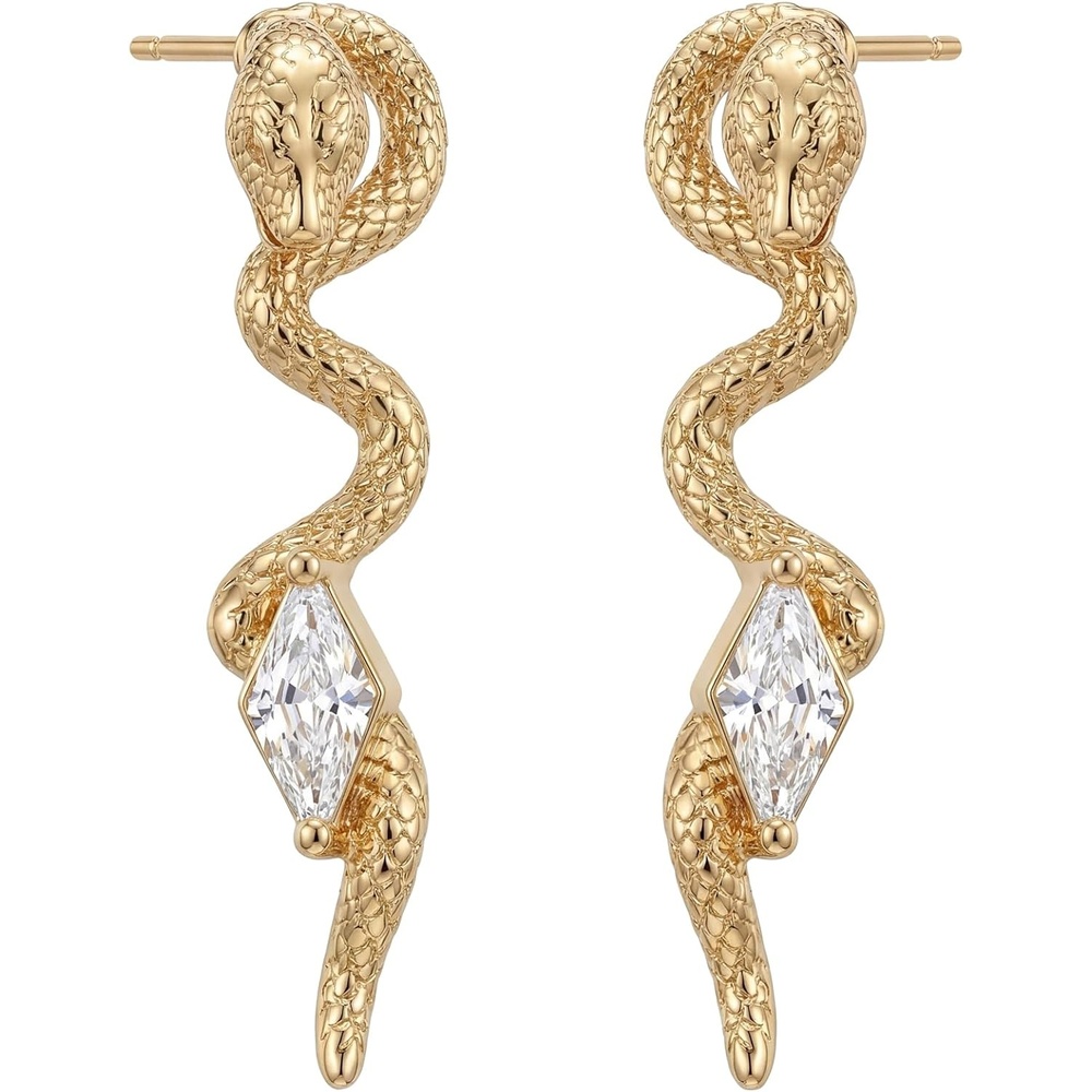 image:imageMEVECCO Dainty Snake Earrings Studs for Women 18K Gold Plated Boho Small Tiny Minimalist Stud EarringsWhite CZ Snake Studs
