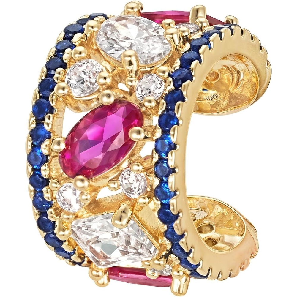 image:imageMEVECCO Ear Cuff Non Piercing 18K Gold Plated Ear Cuff Earring Sets Clip on Cartilage Turquoise Red Ruby CZ Heart Flower Fake Hoop Earrings Stack Women Giftsmulticolor cuff