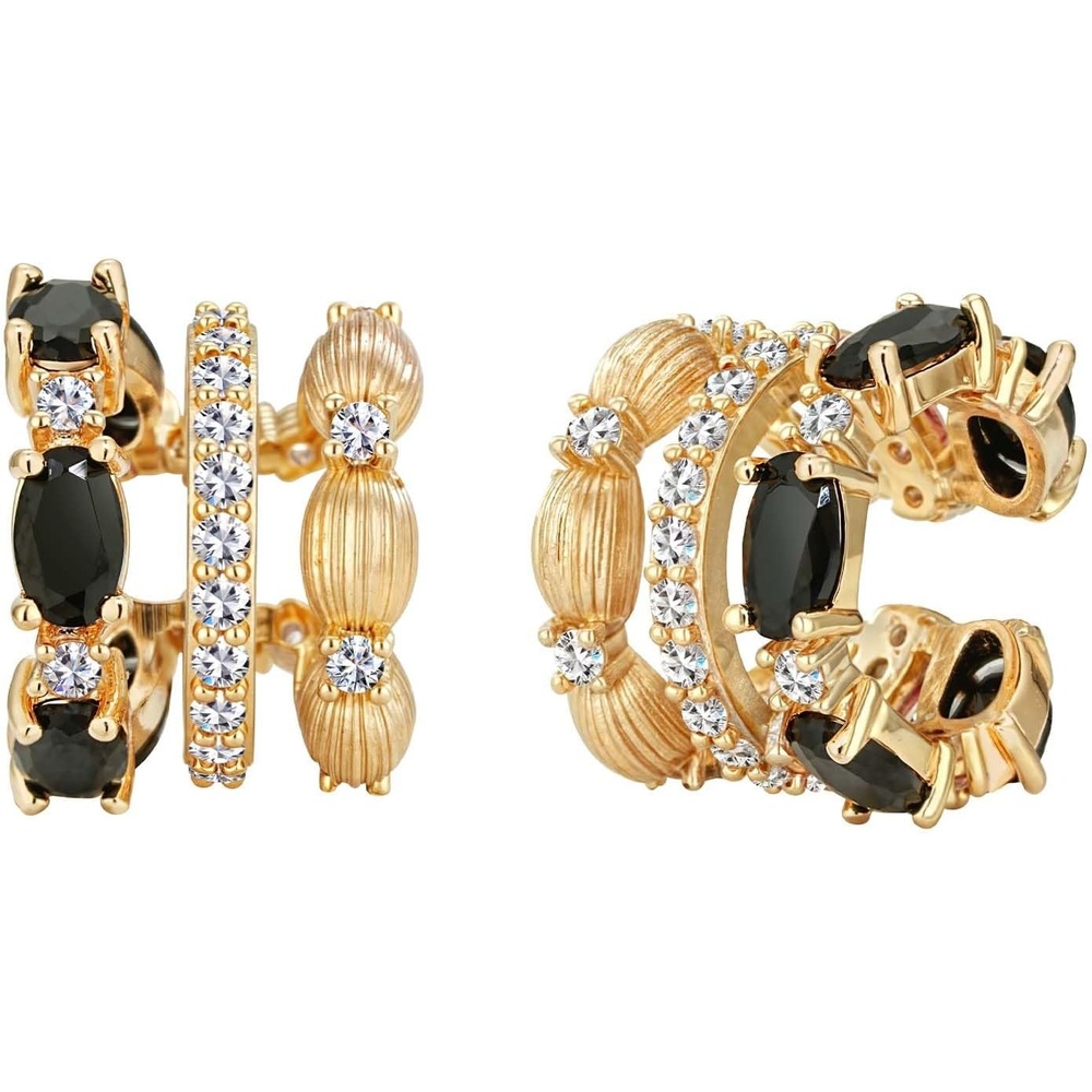 image:imageMEVECCO Ear Cuffs Non Piercing For Women 18K Gold Plated CZ Ear Cuff Earring Clip on Cartilage Fake Hoop Earrings Stack Jewelry GiftsBlack Pair