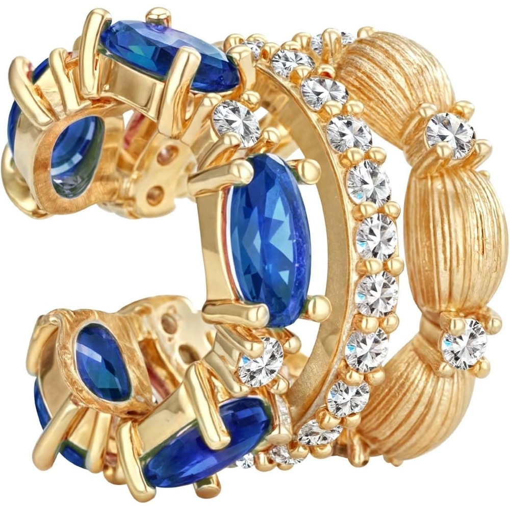 image:imageMEVECCO Ear Cuffs Non Piercing For Women 18K Gold Plated CZ Ear Cuff Earring Clip on Cartilage Fake Hoop Earrings Stack Jewelry GiftsBlue