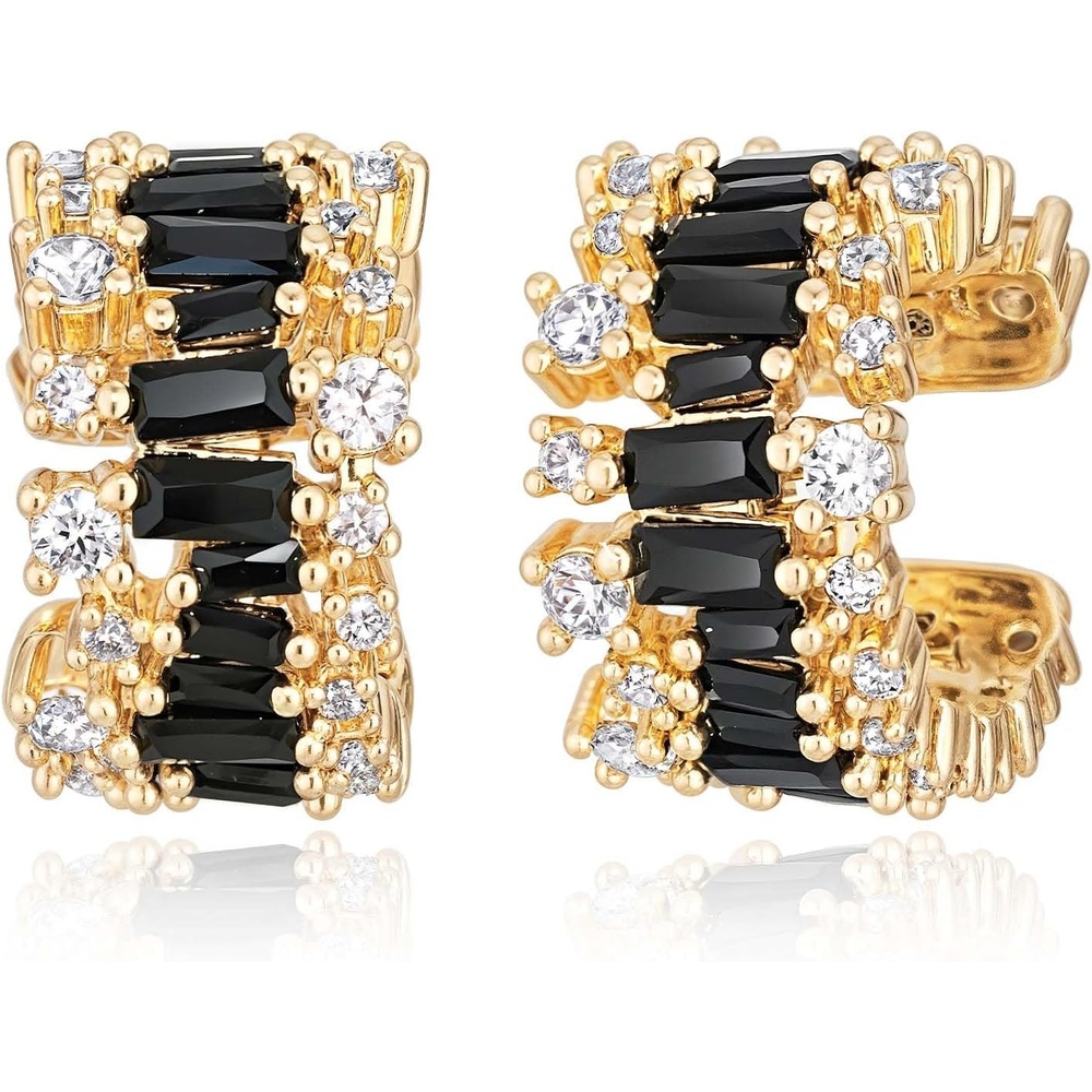 image:imageMEVECCO Ear Cuffs Non Piercing For Women 18K Gold Plated Turquiose Pearl Zircons Ear Cuff Earring Clip on Cartilage Fake Hoop Earrings Stack Jewelry GiftsBlack CZ Pair