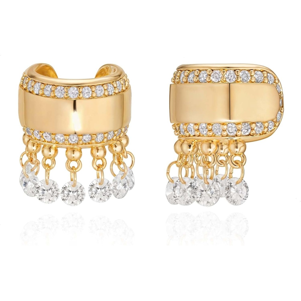 image:imageMEVECCO Ear Cuffs Non Piercing For Women 18K Gold Plated Turquiose Pearl Zircons Ear Cuff Earring Clip on Cartilage Fake Hoop Earrings Stack Jewelry GiftsTassel Pair