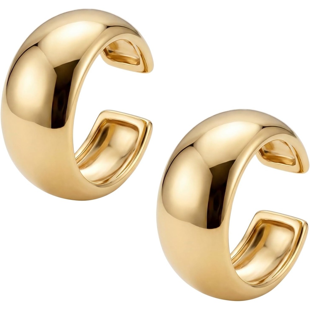 image:imageMEVECCO Gold Ear Cuff Earring 18K Gold Plated Non Pierced Ear Cartilage Clip on Wrap Hoop Tiny Chunky Blod Thick Simple Minimalist Handmade Delicate Hypoallergenic Ear Cuff Fake Earrings Women GiftThick