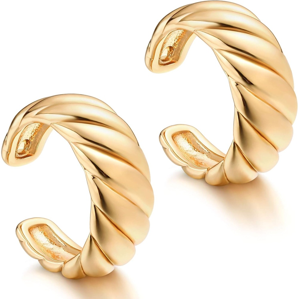 image:imageMEVECCO Gold Ear Cuff Earring 18K Gold Plated Non Pierced Ear Cartilage Clip on Wrap Hoop Tiny Chunky Blod Thick Simple Minimalist Handmade Delicate Hypoallergenic Ear Cuff Fake Earrings Women GiftConch