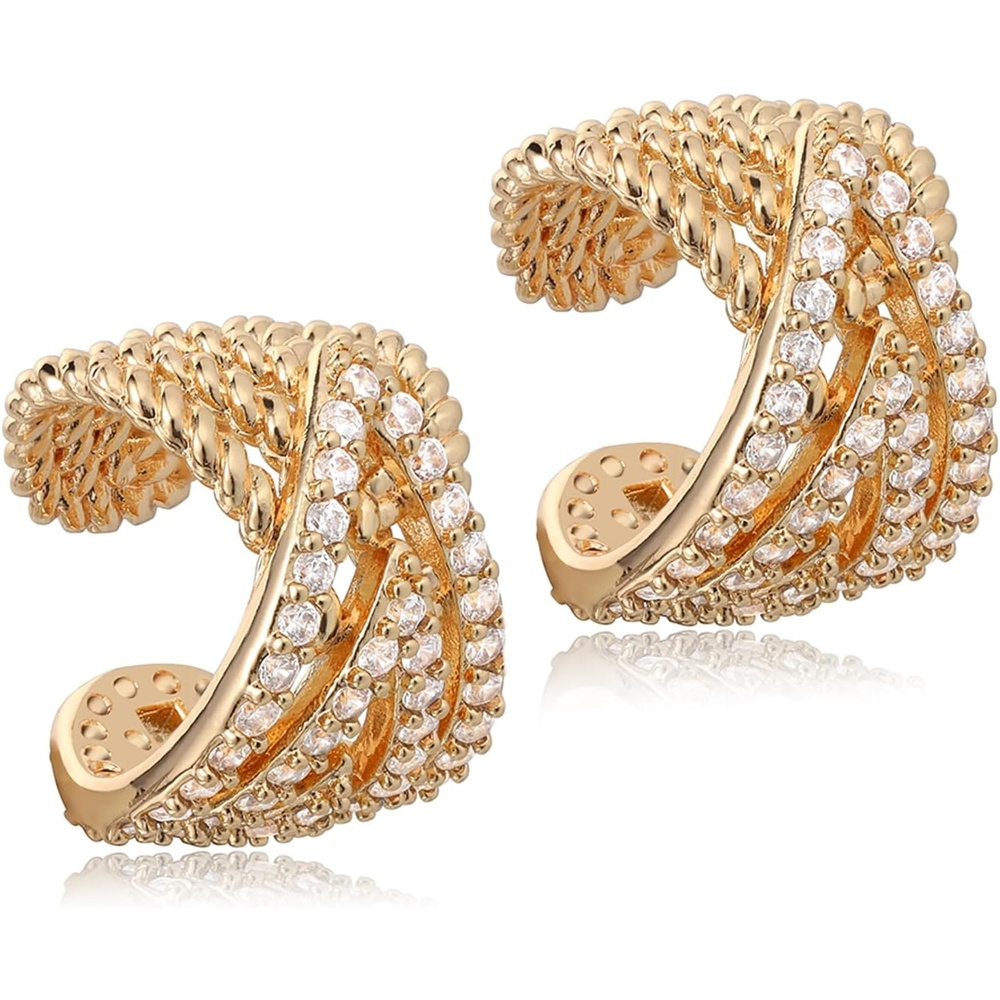 image:imageMEVECCO Gold Ear Cuffs 18K Gold Plated Ear Cuff Non Pierced Ears Small Sleeper Simple Minimalist Delicate CZ Cross Ear Cuffs Clip On Earrings for Women