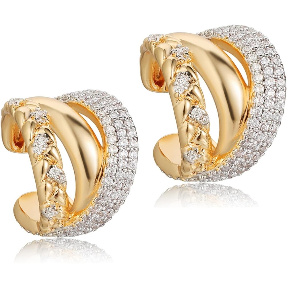 image:imageMEVECCO Gold Ear Cuffs 18K Gold Plated Ear Cuff Non Pierced Ears Small Sleeper Simple Minimalist Delicate CZ Ear Cuffs Clip On Two Color Earrings for Women