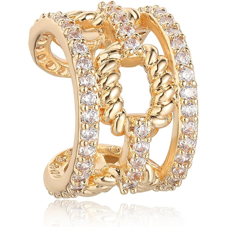image:imageMEVECCO Gold Ear Cuffs 18K Gold Plated Ear Cuff Non Pierced Ears Small Sleeper Simple Minimalist Delicate CZ Link Wide Ear Cuffs Clip On Earrings for Women