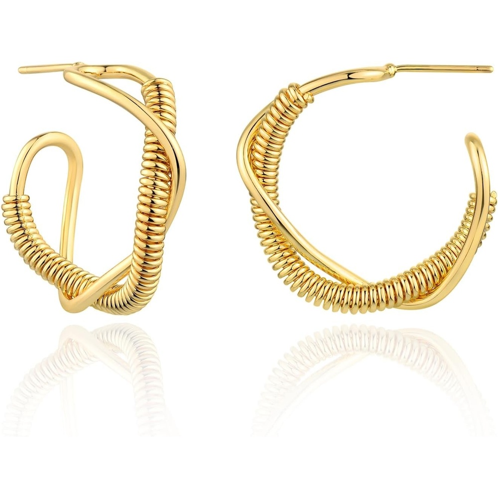 image:imageMEVECCO Gold Hoop Earring Sterling Silver Post Chunky Open Hoops 18K Gold Plated Simple Handmade Earrings Jewelry for HerScrew