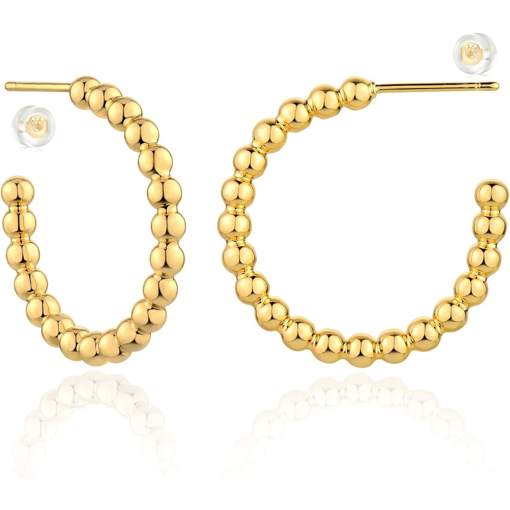 image:imageMEVECCO Gold Hoop Earring Sterling Silver Post Open Hoops 18K Gold Plated Small Hypoallergenic Gradual Earrings Jewelry for HerBeaded