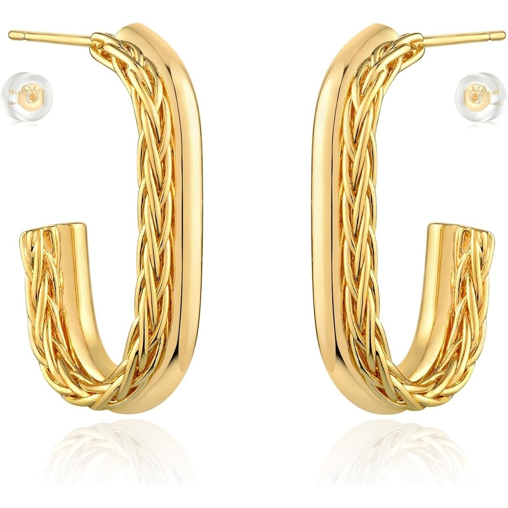 image:imageMEVECCO Gold Hoop Earring Sterling Silver Post Open Hoops 18K Gold Plated Small Hypoallergenic Gradual Earrings Jewelry for HerOShape