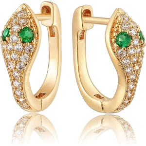 image:imageMEVECCO Dainty Gold Snake Earrings for Women 18K Gold Plated Dainty Snake Huggie Hoop Earrings Small Tiny Minimalist Snake Hoop Huggie Earrings Snake JewelrySnake CZ Green Eye