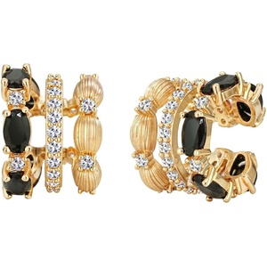 image:imageMEVECCO Ear Cuffs Non Piercing For Women 18K Gold Plated CZ Ear Cuff Earring Clip on Cartilage Fake Hoop Earrings Stack Jewelry GiftsBlack Pair