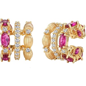 image:imageMEVECCO Ear Cuffs Non Piercing For Women 18K Gold Plated CZ Ear Cuff Earring Clip on Cartilage Fake Hoop Earrings Stack Jewelry GiftsRed Ruby Pair