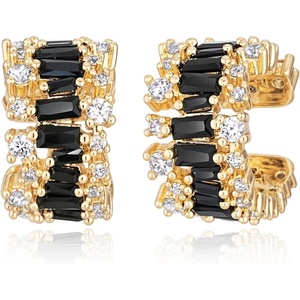 image:imageMEVECCO Ear Cuffs Non Piercing For Women 18K Gold Plated Turquiose Pearl Zircons Ear Cuff Earring Clip on Cartilage Fake Hoop Earrings Stack Jewelry GiftsBlack CZ Pair