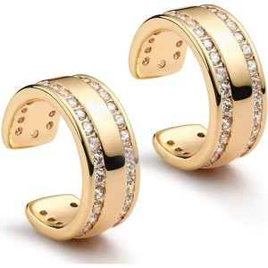 image:imageMEVECCO Gold Ear Cuff Earring 18K Gold Plated Non Pierced Ear Cartilage Clip on Wrap Hoop Tiny Chunky Blod Thick Simple Minimalist Handmade Delicate Hypoallergenic Ear Cuff Fake Earrings Women GiftChunky CZ