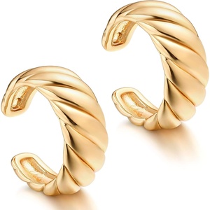 image:imageMEVECCO Gold Ear Cuff Earring 18K Gold Plated Non Pierced Ear Cartilage Clip on Wrap Hoop Tiny Chunky Blod Thick Simple Minimalist Handmade Delicate Hypoallergenic Ear Cuff Fake Earrings Women GiftConch