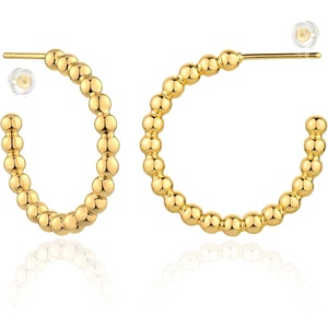image:imageMEVECCO Gold Hoop Earring Sterling Silver Post Open Hoops 18K Gold Plated Small Hypoallergenic Gradual Earrings Jewelry for HerBeaded