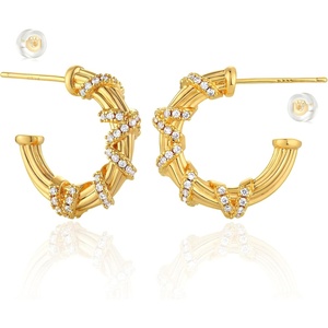 image:imageMEVECCO Gold Hoop Earring Sterling Silver Post Open Hoops 18K Gold Plated Small Hypoallergenic Gradual Earrings Jewelry for HerTwisted CZ