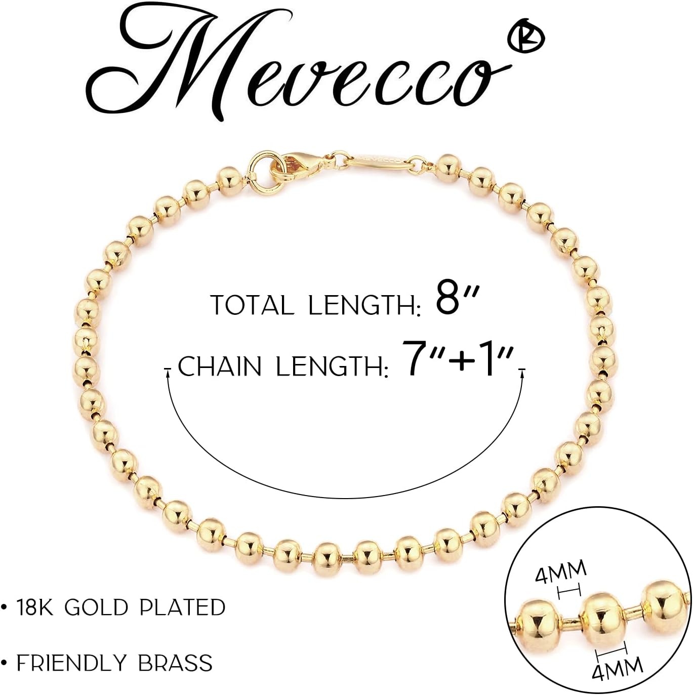 image:imageMEVECCO Gold Beaded Bracelets14K Gold Plated Handmade Cute Satellite Round Beads Dainty Chain Bracelet for Women 4mm