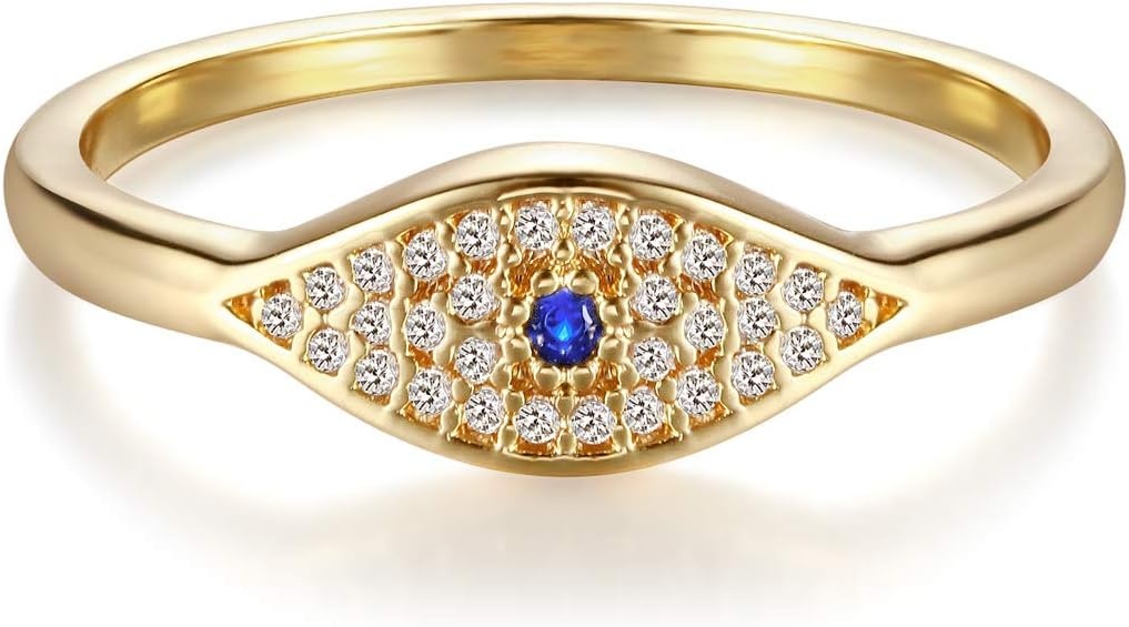 image:imageMEVECCO Gold Cubic Zirconia Blue Evil Eye Stacking Ring14K Gold Plated Dainty Sapphireblue Colored Band Stackable Rings