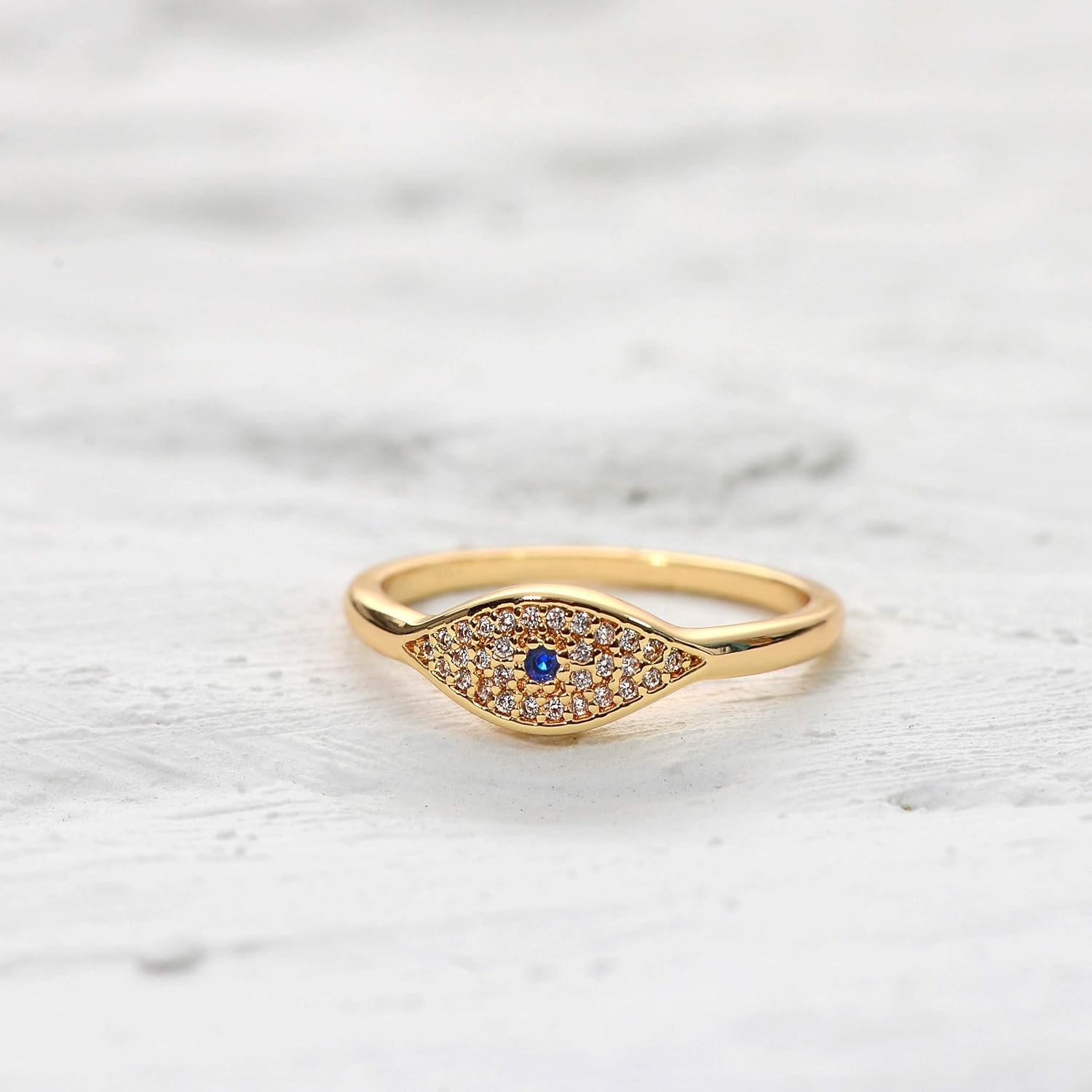 image:imageMEVECCO Gold Cubic Zirconia Blue Evil Eye Stacking Ring14K Gold Plated Dainty Sapphireblue Colored Band Stackable Rings
