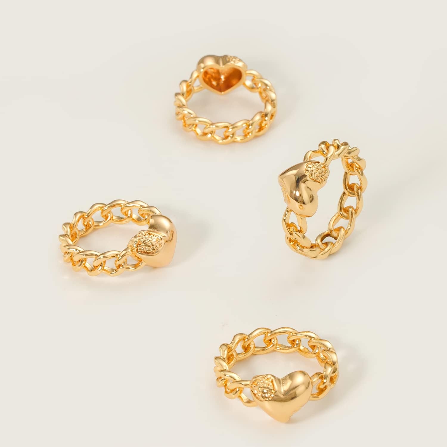 image:imageMEVECCO Gold Dainty Heart Ring 18K Gold Plated Link Band Stackable Minimalist Heart Rings for Women Trendy Fashion Jewelry