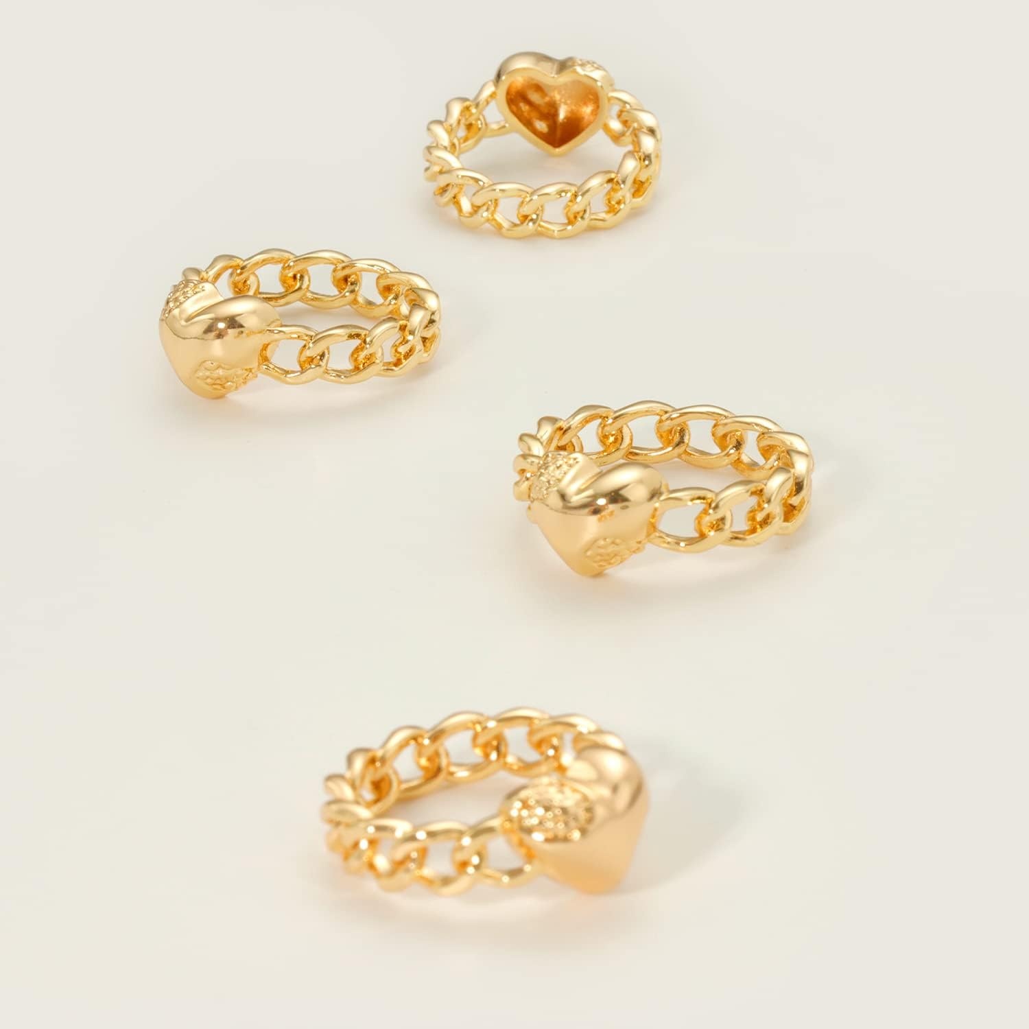 image:imageMEVECCO Gold Dainty Heart Ring 18K Gold Plated Link Band Stackable Minimalist Heart Rings for Women Trendy Fashion Jewelry