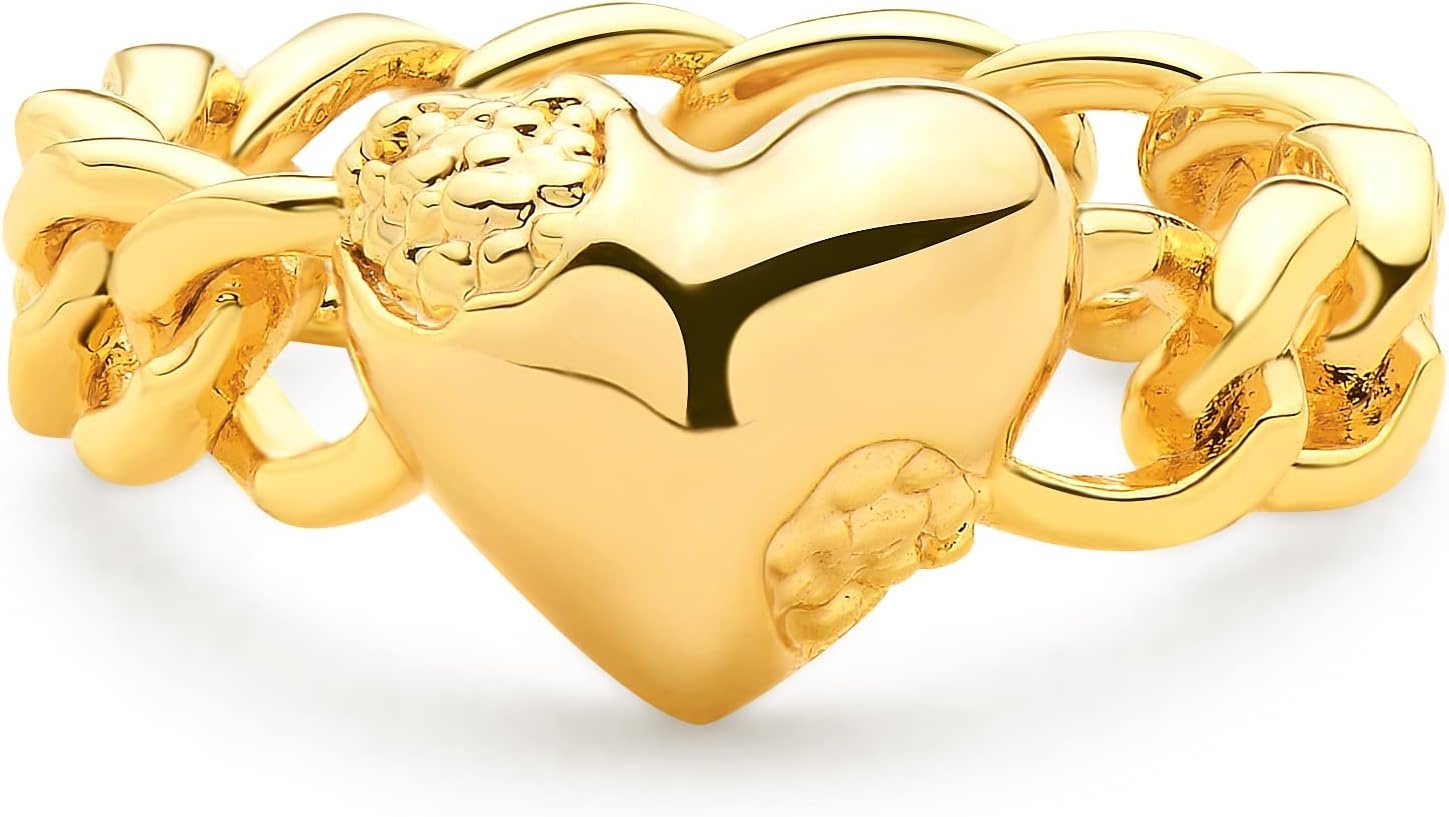 image:imageMEVECCO Gold Dainty Heart Ring 18K Gold Plated Link Band Stackable Minimalist Heart Rings for Women Trendy Fashion Jewelry