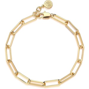 image:imageMEVECCO Dainty Oval Paper Clip Link Chain Bracelet Gold Chunky Radial Rolo Paperclip Link Bracelet 18K Gold Plated Delicate Wide Women Personalized Gift