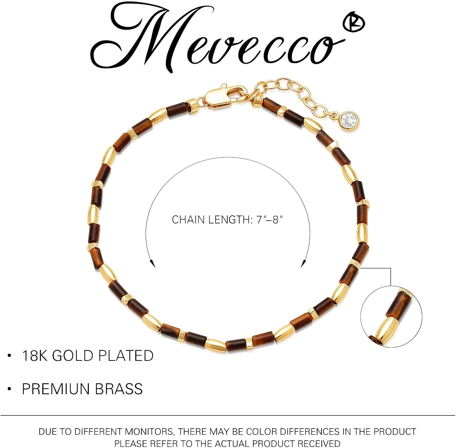 image:imageMEVECCO Gold Bracelet for Women 18K Gold Plated Stone Mixed Bracelet Handmade Gold Chain Bracelet Stack for Her Jewelry Gifts