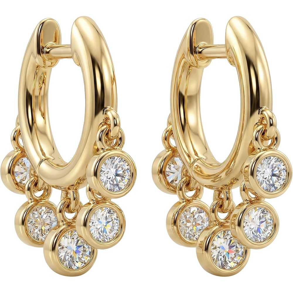 image:imageMevecco Gold Tassel Huggie Hoop Earrings 18K Gold Plated Dainty Small Star Disc Cross Turquoise CZ Tassel Dangle Drop Huggy Sleeper Earrings for Women for HerWhite CZ
