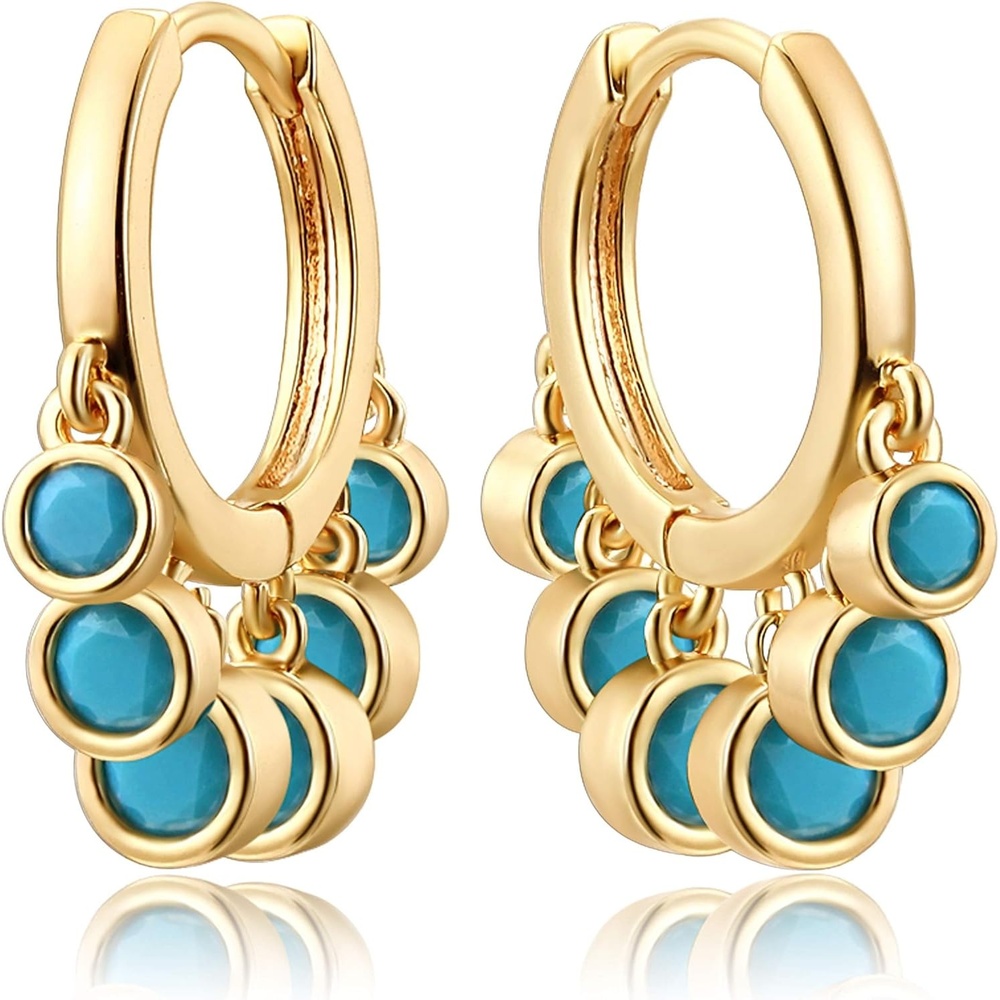 image:imageMevecco Gold Tassel Huggie Hoop Earrings 18K Gold Plated Dainty Small Star Disc Cross Turquoise CZ Tassel Dangle Drop Huggy Sleeper Earrings for Women for HerTurquoise