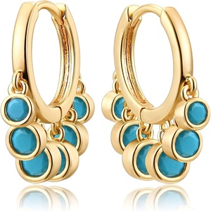 image:imageMevecco Gold Tassel Huggie Hoop Earrings 18K Gold Plated Dainty Small Star Disc Cross Turquoise CZ Tassel Dangle Drop Huggy Sleeper Earrings for Women for HerTurquoise