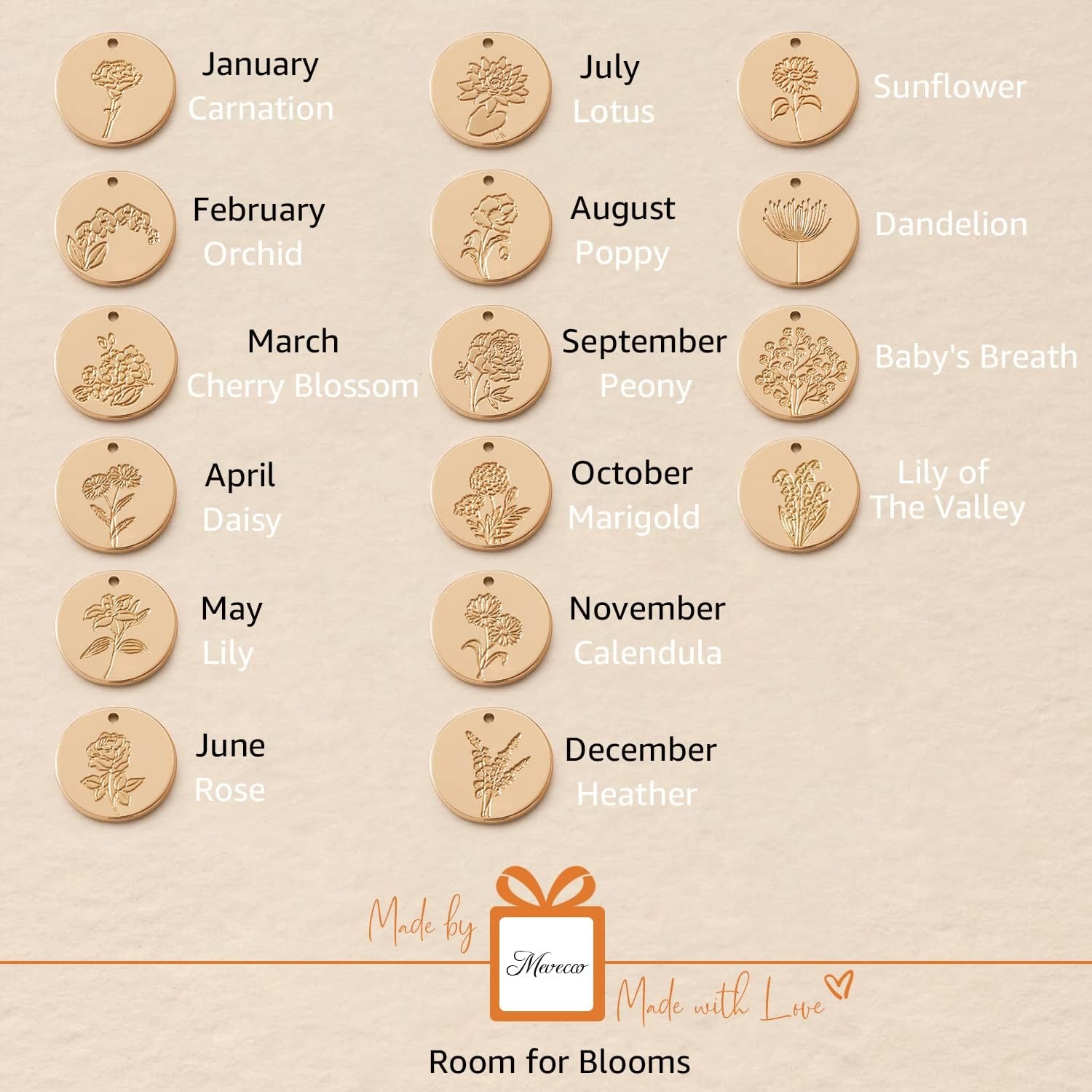 image:imageMEVECCO Birth Flower Necklace 18k Gold Custom Floral Pendant Necklaces Dainty Birth Month Flower Disc Hand Stamped Necklace Personalized Jewelry Birthday GiftA Sunflower