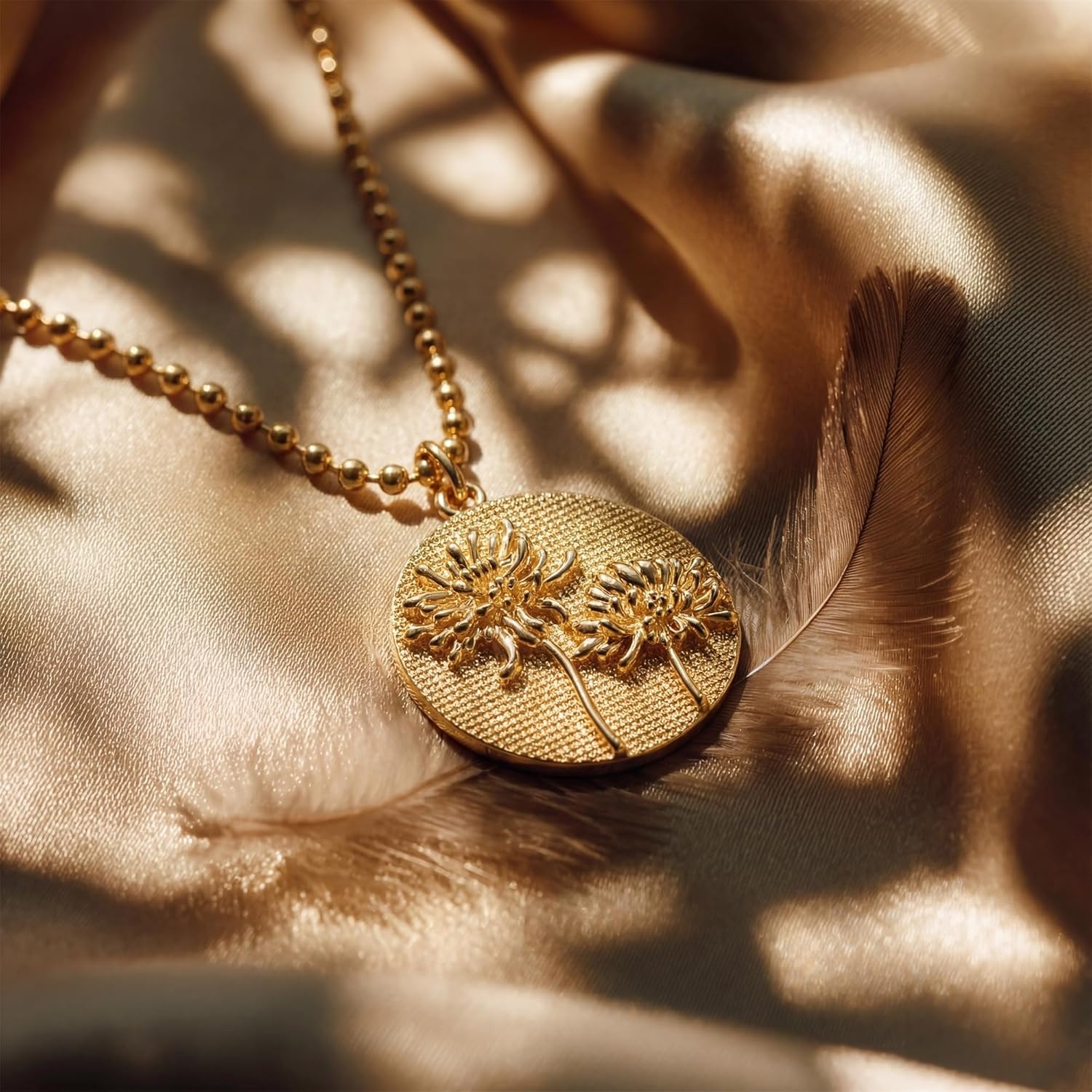 image:imageMEVECCO Gold Birth Flower Coin Necklace for Women 12 Month Flower Pendent 18K Gold Plated with Beaded Chain Personalized Embossed Floral Disc Necklace Birthday GiftsNovember