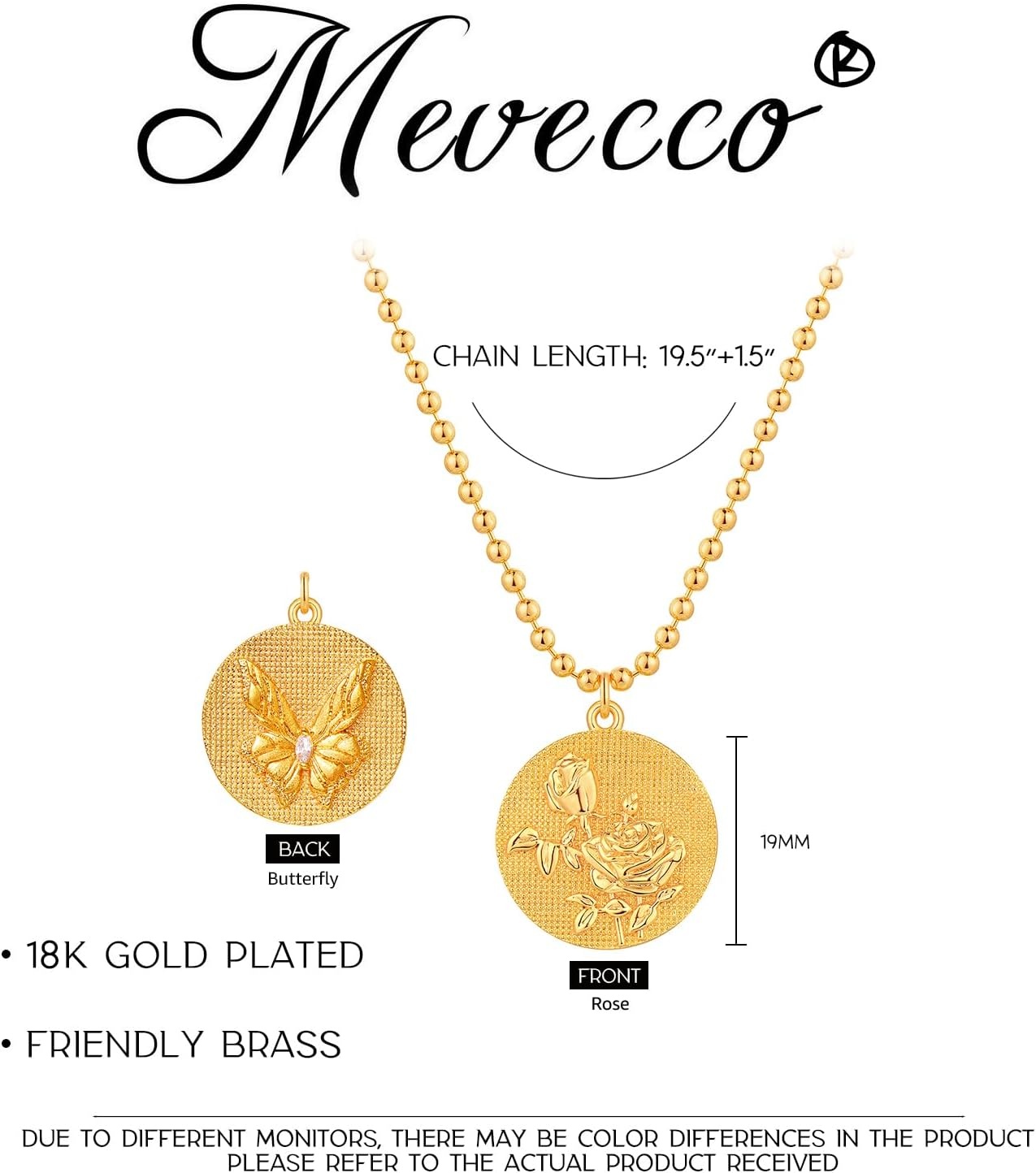 image:imageMEVECCO Gold Birth Flower Coin Necklace for Women 12 Month Flower Pendent 18K Gold Plated with Beaded Chain Personalized Embossed Floral Disc Necklace Birthday GiftsJune