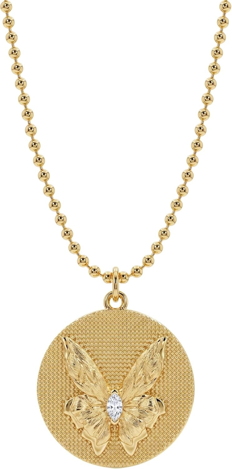 image:imageMEVECCO Gold Birth Flower Coin Necklace for Women 12 Month Flower Pendent 18K Gold Plated with Beaded Chain Personalized Embossed Floral Disc Necklace Birthday GiftsOctober