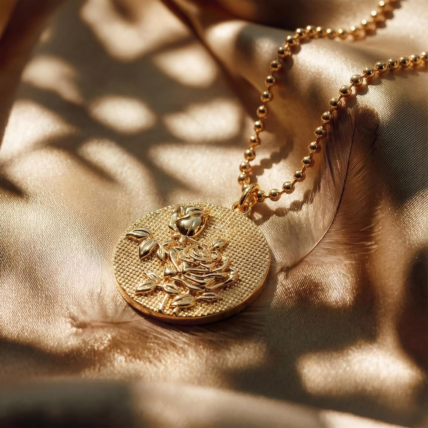 image:imageMEVECCO Gold Birth Flower Coin Necklace for Women 12 Month Flower Pendent 18K Gold Plated with Beaded Chain Personalized Embossed Floral Disc Necklace Birthday GiftsJanuary