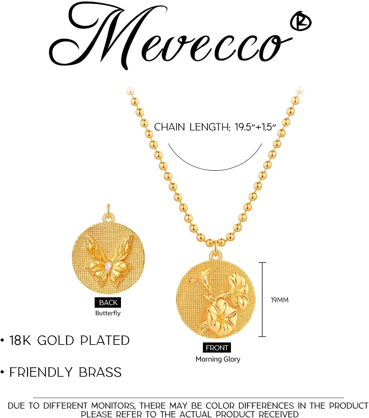 image:imageMEVECCO Gold Birth Flower Coin Necklace for Women 12 Month Flower Pendent 18K Gold Plated with Beaded Chain Personalized Embossed Floral Disc Necklace Birthday GiftsSeptember