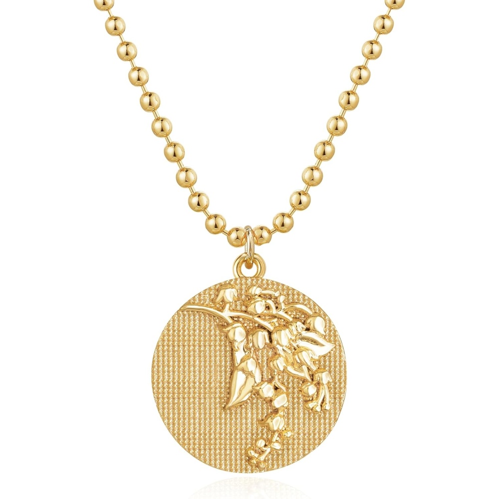 image:imageMEVECCO Gold Birth Flower Coin Necklace for Women 12 Month Flower Pendent 18K Gold Plated with Beaded Chain Personalized Embossed Floral Disc Necklace Birthday GiftsMay