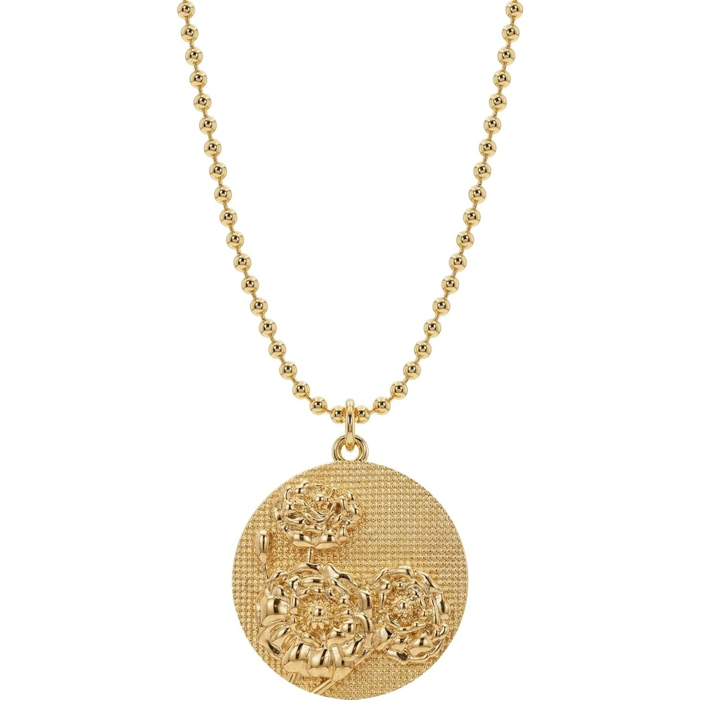 image:imageMEVECCO Gold Birth Flower Coin Necklace for Women 12 Month Flower Pendent 18K Gold Plated with Beaded Chain Personalized Embossed Floral Disc Necklace Birthday GiftsOctober