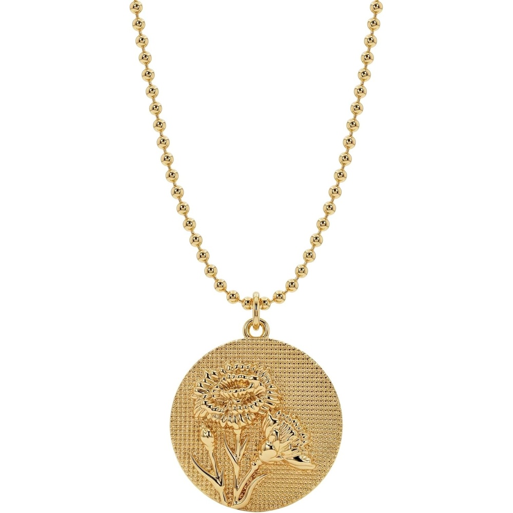 image:imageMEVECCO Gold Birth Flower Coin Necklace for Women 12 Month Flower Pendent 18K Gold Plated with Beaded Chain Personalized Embossed Floral Disc Necklace Birthday GiftsJanuary