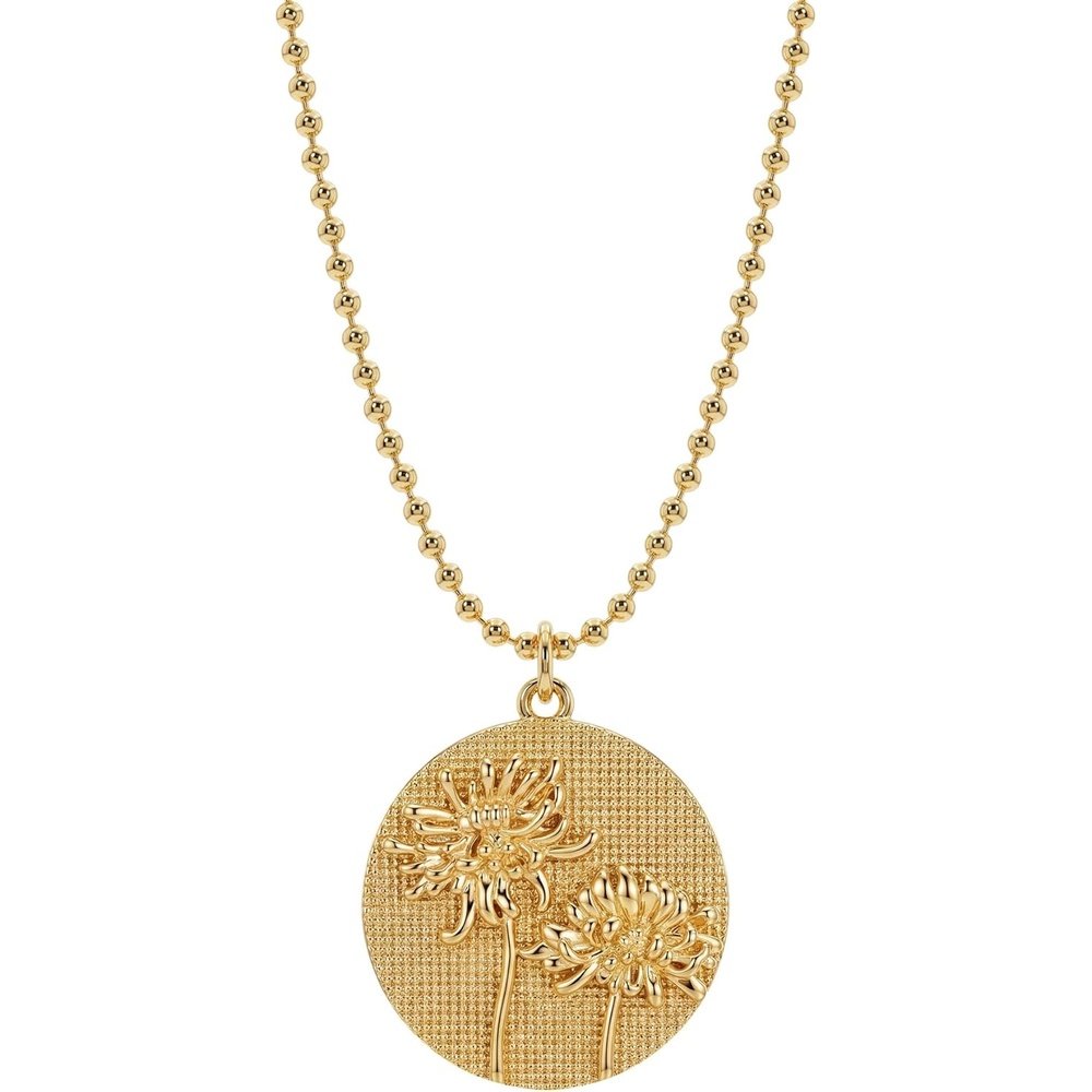 image:imageMEVECCO Gold Birth Flower Coin Necklace for Women 12 Month Flower Pendent 18K Gold Plated with Beaded Chain Personalized Embossed Floral Disc Necklace Birthday GiftsNovember