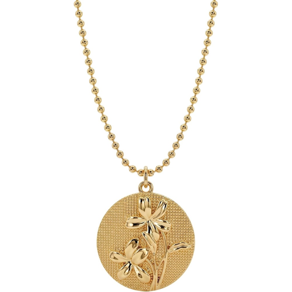 image:imageMEVECCO Gold Birth Flower Coin Necklace for Women 12 Month Flower Pendent 18K Gold Plated with Beaded Chain Personalized Embossed Floral Disc Necklace Birthday GiftsFebruary