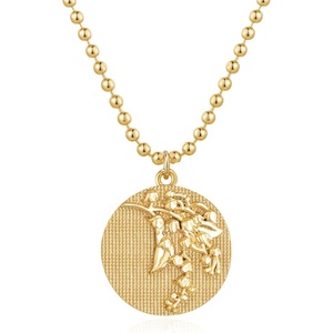 image:imageMEVECCO Gold Birth Flower Coin Necklace for Women 12 Month Flower Pendent 18K Gold Plated with Beaded Chain Personalized Embossed Floral Disc Necklace Birthday GiftsMay